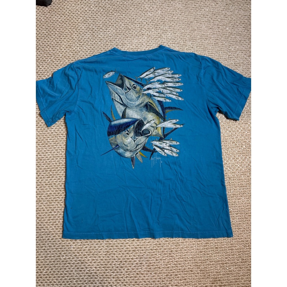 Guy Harvey Vintage Mens XL Blue Pocket T-Shirt Tuna Graphic Fishing Tee
